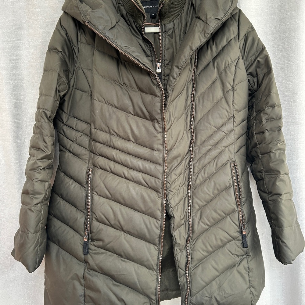 Andrew Marc Women's Olive Puffer Jacket down warm winter coat green long